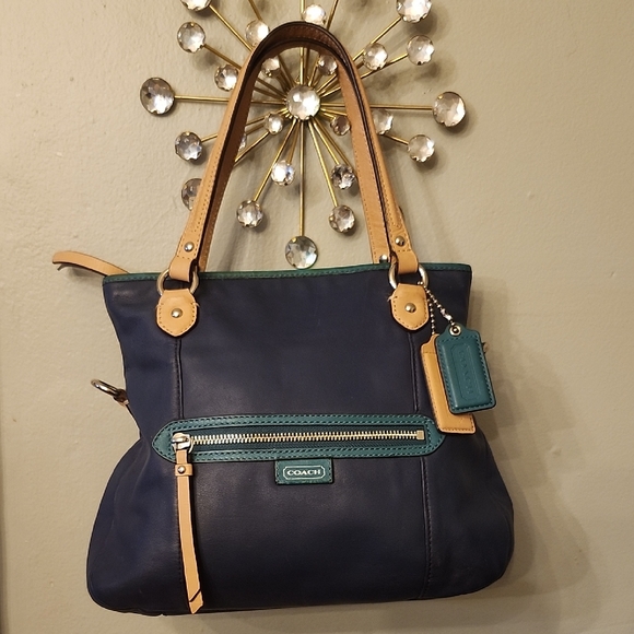 Coach Daisy Spectator Mia Leather Bag F1380-F23911 Color Block Navy, Teal, Tan - Picture 1 of 16